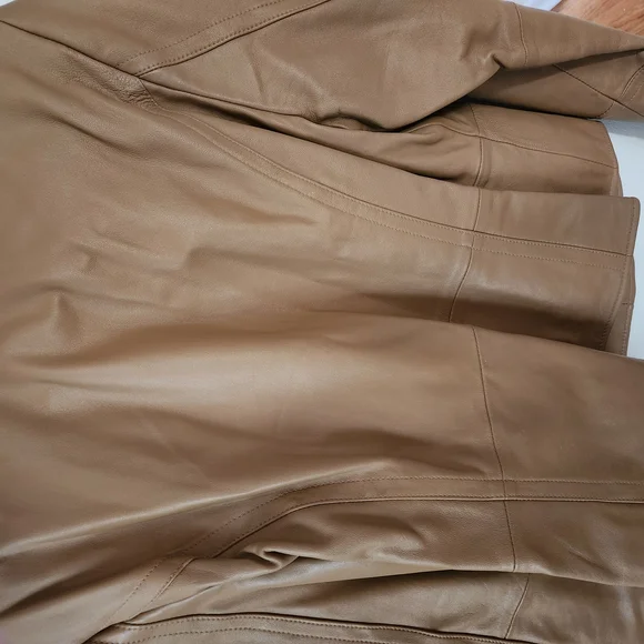 Tan Leather Jacket with Button Details - Picture 4 of 6